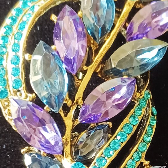 Gorgeous Purple and Aqua Rhinestone Brooch - Picture 1 of 5